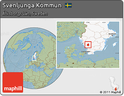 Savanna Style Location Map of Svenljunga Kommun, highlighted country, hill shading