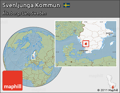 Savanna Style Location Map of Svenljunga Kommun, highlighted country, hill shading