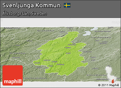 Physical Panoramic Map of Svenljunga Kommun, semi-desaturated