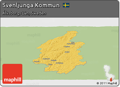 Savanna Style Panoramic Map of Svenljunga Kommun, single color outside