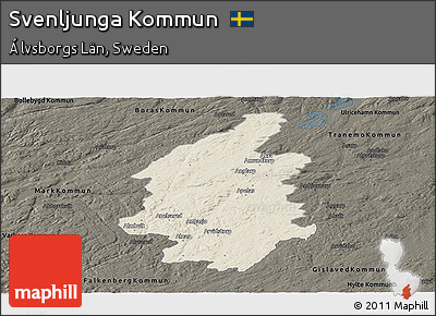 Shaded Relief Panoramic Map of Svenljunga Kommun, darken