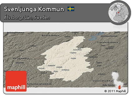 Shaded Relief Panoramic Map of Svenljunga Kommun, darken