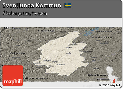 Shaded Relief Panoramic Map of Svenljunga Kommun, darken