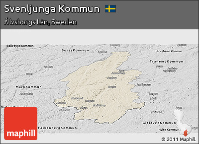 Shaded Relief Panoramic Map of Svenljunga Kommun, desaturated