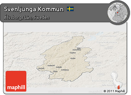 Shaded Relief Panoramic Map of Svenljunga Kommun, lighten