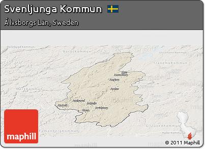 Shaded Relief Panoramic Map of Svenljunga Kommun, lighten
