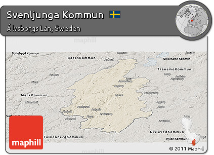 Shaded Relief Panoramic Map of Svenljunga Kommun, semi-desaturated
