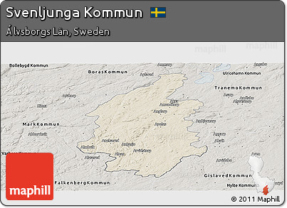Shaded Relief Panoramic Map of Svenljunga Kommun, semi-desaturated