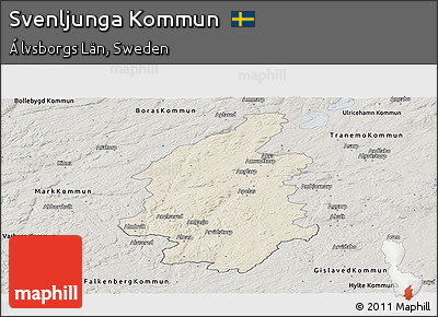 Shaded Relief Panoramic Map of Svenljunga Kommun, semi-desaturated