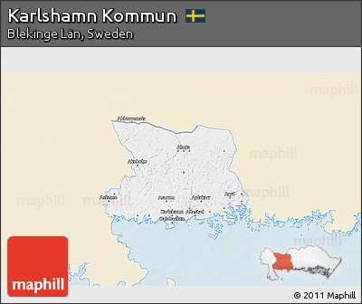 Classic Style 3D Map of Karlshamn Kommun, single color outside
