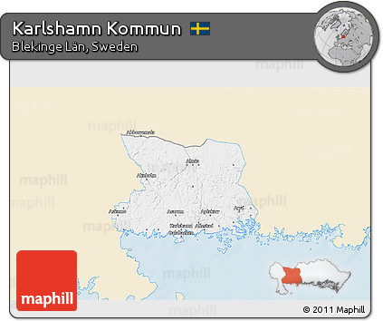Classic Style 3D Map of Karlshamn Kommun, single color outside