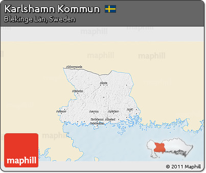 Classic Style 3D Map of Karlshamn Kommun, single color outside