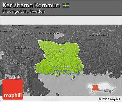 Physical 3D Map of Karlshamn Kommun, darken, desaturated