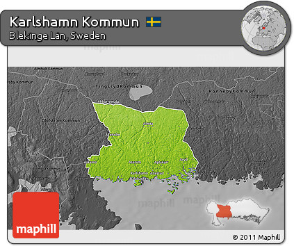 Physical 3D Map of Karlshamn Kommun, darken, desaturated