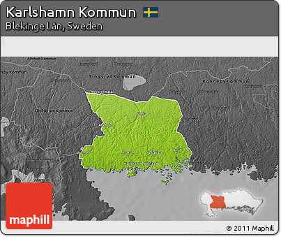 Physical 3D Map of Karlshamn Kommun, darken, desaturated
