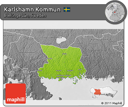 Physical 3D Map of Karlshamn Kommun, desaturated