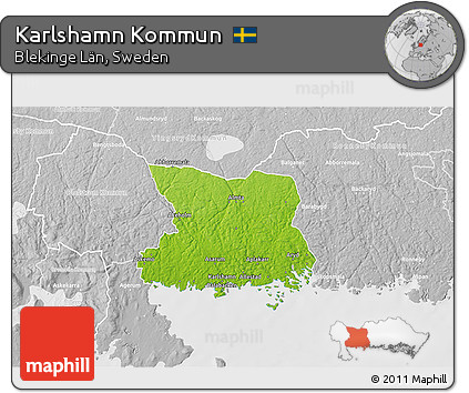 Physical 3D Map of Karlshamn Kommun, lighten, desaturated