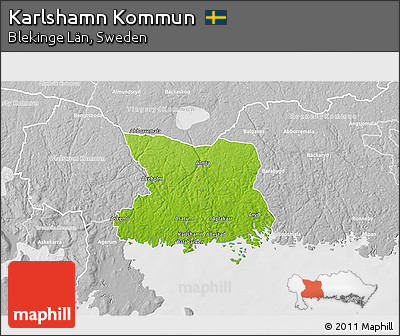 Physical 3D Map of Karlshamn Kommun, lighten, desaturated