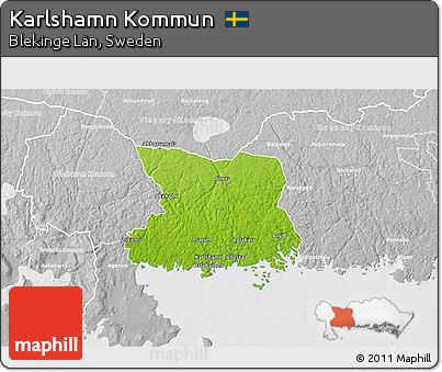 Physical 3D Map of Karlshamn Kommun, lighten, desaturated