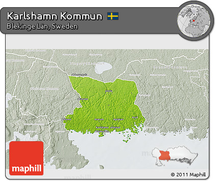 Physical 3D Map of Karlshamn Kommun, lighten, semi-desaturated