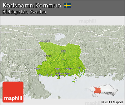 Physical 3D Map of Karlshamn Kommun, lighten, semi-desaturated