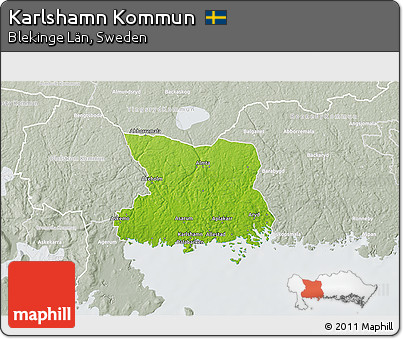 Physical 3D Map of Karlshamn Kommun, lighten, semi-desaturated