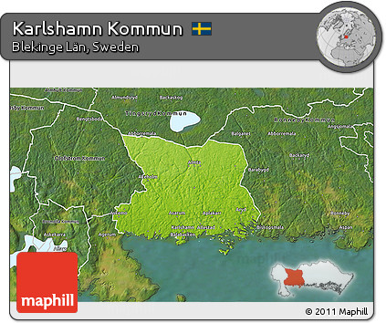 Physical 3D Map of Karlshamn Kommun, satellite outside