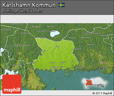 Physical 3D Map of Karlshamn Kommun, satellite outside