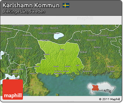 Physical 3D Map of Karlshamn Kommun, satellite outside