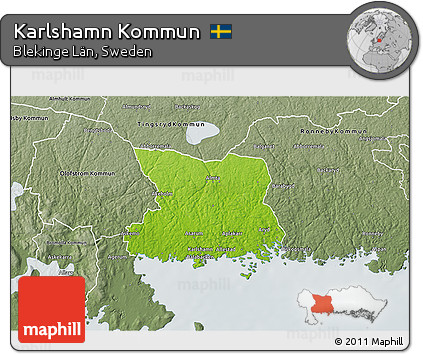 Physical 3D Map of Karlshamn Kommun, semi-desaturated
