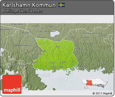 Physical 3D Map of Karlshamn Kommun, semi-desaturated