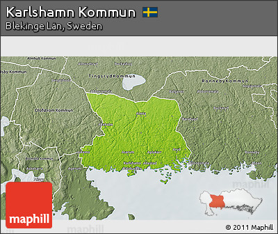 Physical 3D Map of Karlshamn Kommun, semi-desaturated