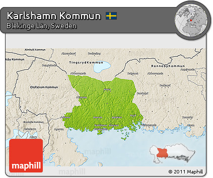 Physical 3D Map of Karlshamn Kommun, shaded relief outside