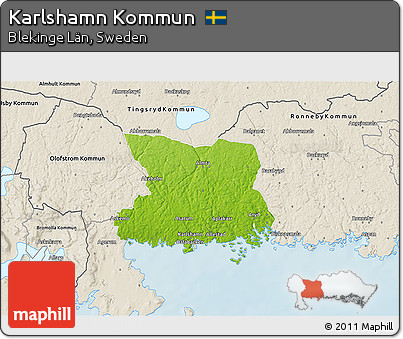 Physical 3D Map of Karlshamn Kommun, shaded relief outside