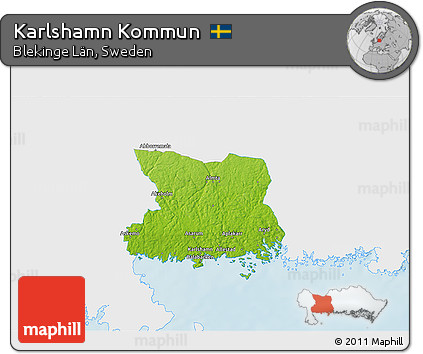 Physical 3D Map of Karlshamn Kommun, single color outside