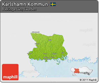 Physical 3D Map of Karlshamn Kommun, single color outside