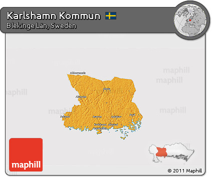 Political 3D Map of Karlshamn Kommun, cropped outside