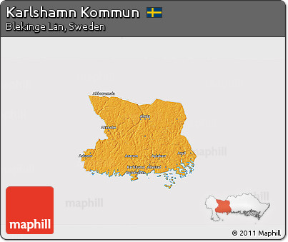 Political 3D Map of Karlshamn Kommun, cropped outside