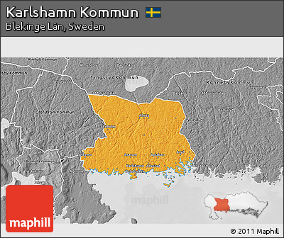 Political 3D Map of Karlshamn Kommun, desaturated