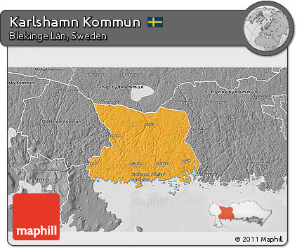 Political 3D Map of Karlshamn Kommun, desaturated