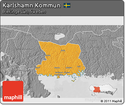 Political 3D Map of Karlshamn Kommun, desaturated