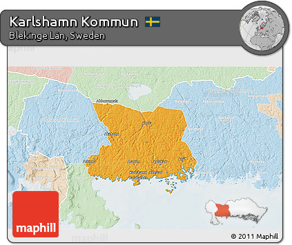 Political 3D Map of Karlshamn Kommun, lighten