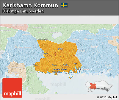 Political 3D Map of Karlshamn Kommun, lighten