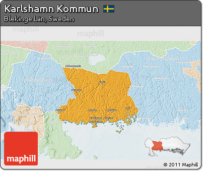 Political 3D Map of Karlshamn Kommun, lighten