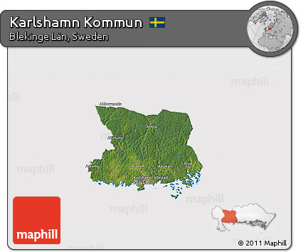 Satellite 3D Map of Karlshamn Kommun, cropped outside
