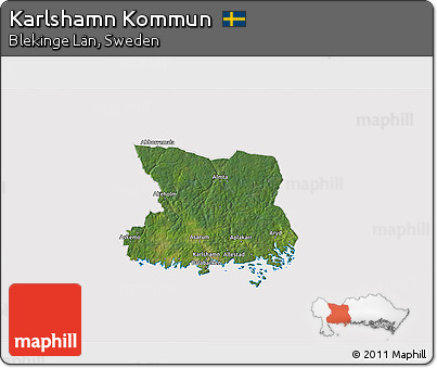 Satellite 3D Map of Karlshamn Kommun, cropped outside