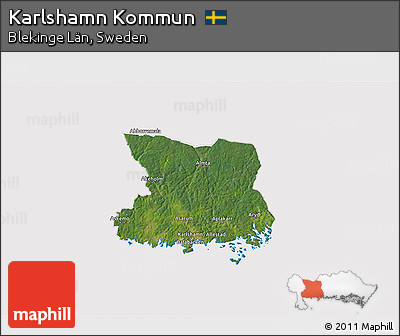 Satellite 3D Map of Karlshamn Kommun, cropped outside