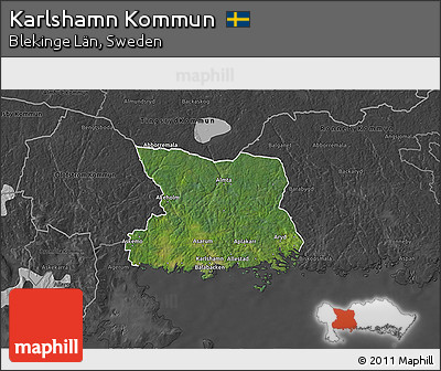 Satellite 3D Map of Karlshamn Kommun, darken, desaturated