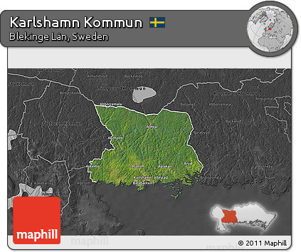 Satellite 3D Map of Karlshamn Kommun, darken, desaturated
