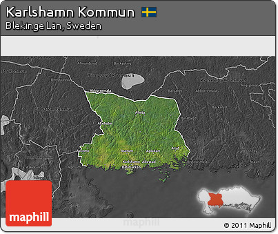 Satellite 3D Map of Karlshamn Kommun, darken, desaturated